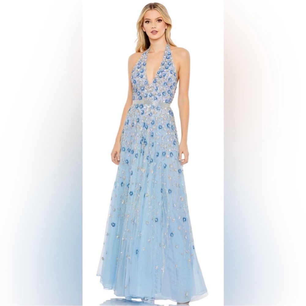 Mac Duggal Floral Embellished Halter Gown